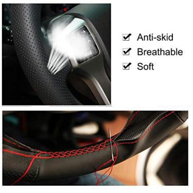 Imagem de Capa de volante de carro costurada faça você mesmo, couro preto antiderrapante, acessórios de decoração de carro, para Volkswagen Jetta 5 Mk5 2007-2011
