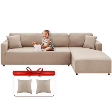 Imagem de XINEAGE Capas de sofá seccionais de alta elasticidade 2 peças capa de sofá em forma de L com 2 peças fronhas capas de canto para sofá capa de espreguiçadeira com fundo elástico 3 assentos + 2 assentos