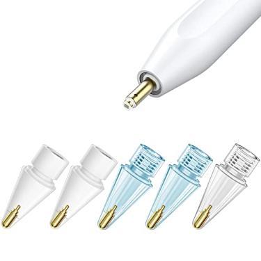 Imagem de Boben Pacote com 5 pontas de lápis transparentes para Apple Pencil 2ª geração e 1ª geração ponta de metal ponta fina, resistente ao desgaste e caneta de controle preciso (branco + transparente + azul)