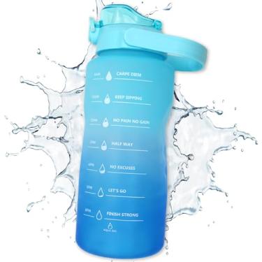 Imagem de Aqua Jug Jarra de água transparente Ocean de 1,8 litro com alça AJ-OCEANCLR, garrafa de água de plástico Tritan de 1,8 l com canudo, garrafa de água de meio galão com marcador de tempo para viagens,