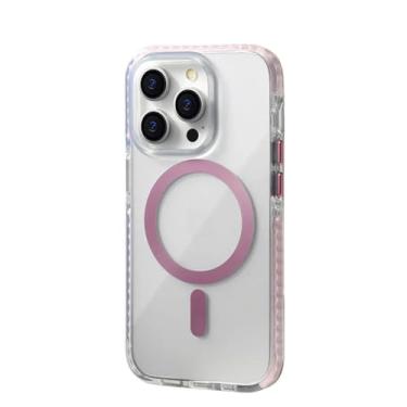 Imagem de Luxo transparente pára-choques snti-slip case para iphone 13 14 15 pro max magnético sem fio carga capa traseira casos escudo, fh rosa, para iphone 15 pro