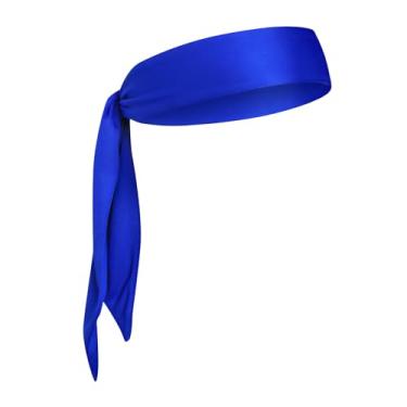 Imagem de Faixa de cabeça e faixa de cabeça esportiva – bandana ninja e faixa de cabelo com laço de karatê nas costas para homens, mulheres, crianças e piratas – Faixa de transpiração atlética para tênis, basquete, softbol, corrida, treino. (azul)