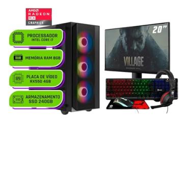 Imagem de PC Gamer Completo Alligator Shop Intel i7 3770, Radeon RX 550 4GB, Memoria 8GB DDR3, SSD 240GB, Monitor 20 Polegadas