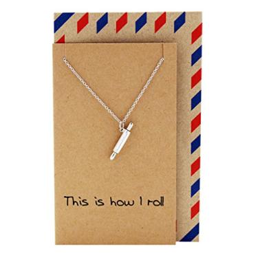 Imagem de quan jewelry Colar de rolo de massa, presentes para chefs, mães de padeiros e amantes da culinária, pastelaria de aço inoxidável de cozinha, presentes para mães no dia das mães e Natal - 100% feito à