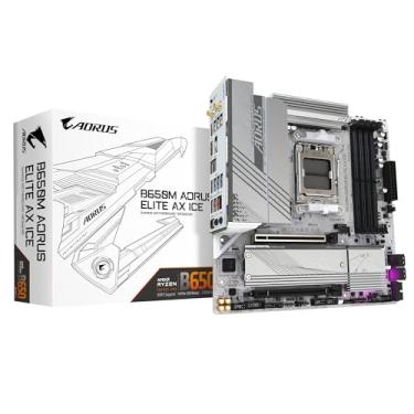 Imagem de GIGABYTE Placa-mãe B650M AORUS Elite AX ICE AM5 LGA 1718 AMD B650 M-ATX com garantia de 5 anos, DDR5, 2* M.2, PCIe 5.0, USB 3.2 Gen2X2 Type-C, LAN 2.5GbE, Q-Flash Plus, EZ-Latch