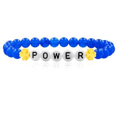 Imagem de JunyiDIY Elegante pulseira elástica de contas de jade de 6 mm com letras inspiradoras "POWER", pulseira elástica para homens e mulheres, joias unissex empoderadoras para pais, irmãos, aniversários,