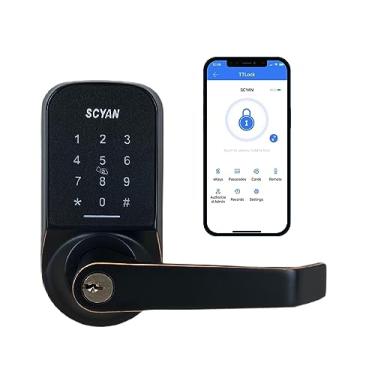 Imagem de Fechadura de porta inteligente, fechadura de porta de entrada sem chave, fechadura com alça SCYAN X4 com acesso ao teclado sensível ao toque, bloqueio automático, para casa, Airbnb, aluguel de casa