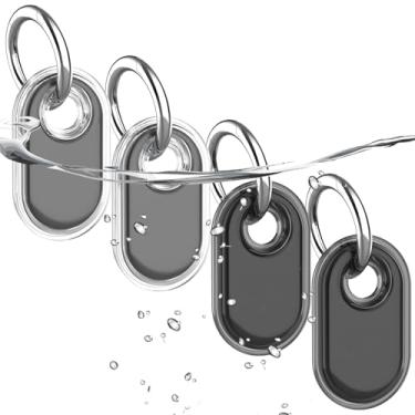 Imagem de Pacote com 4 unidades, à prova d'água, compatível com suporte para Samsung Galaxy SmartTag2, capa protetora TPU GPS Tracker para Tag 2 com chaveiro, capa inteligente antiarranhões (preto, preto,