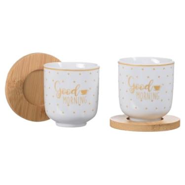 Imagem de Jogo 2 Xícaras Café Em Porcelana Decoradas E 2 Pires Bambú (Good Morning)
