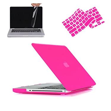 Imagem de RUBAN Capa compatível com capa fosca lisa 3 em 1 MacBook Pro de 15 polegadas com CD-ROM (não retina) (modelo A1286) + capa de teclado e protetor de tela 2011 2010 2009- (rosa quente)