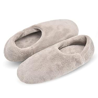 Imagem de Keyela Pantufas unissex para adultos, com aderência, felpuda, para homens e mulheres, para uso interno de inverno e forro de lã, Cinza escuro, 9-11 Women/9-10 Men