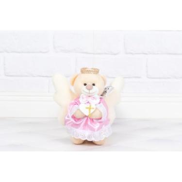 Imagem de URSO ANJO DE PELUCIA 15 CM, VESTIDO DE CETIM - PARA DECORAÇÃO (ROSA)