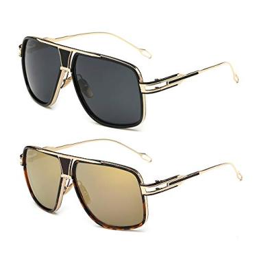 Imagem de GOBIGER Óculos de sol aviador para homens, retrô, moderno, armação de liga metálica, Pacote com 2/lentes cinza + lente dourada espelhada, Medium
