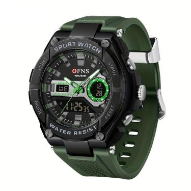Imagem de Relógio Esportivo Masculino Dupla Exibição ,despertador E Luz Noturna Verde