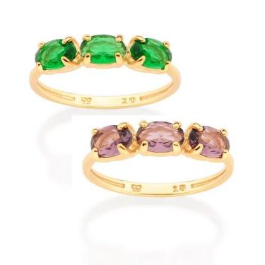 Imagem de Anel banhado ouro 3x 24k 18k e 22k feminino com pedra rommanel skinny 