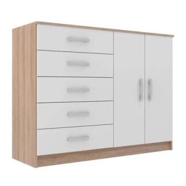 Imagem de Cômoda Austin Evidencia Moveis 2 Portas 5 Gavetas, Branco / Demolição