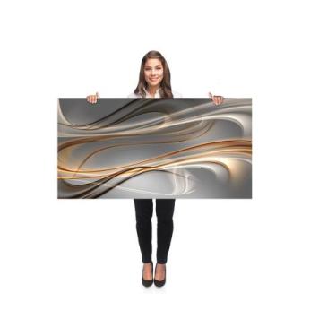 Imagem de Quadro Decorativo Grande Sala 100x50 Abstrato Cinza Dourado Quadro par