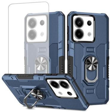 Imagem de Ueokeird Capa para Redmi Note 13 Pro 5G, Capa Poco X6 5G com protetor de tela de vidro temperado, anel de metal de proteção resistente, suporte magnético, capa de telefone para Xiaomi Redmi Note 13