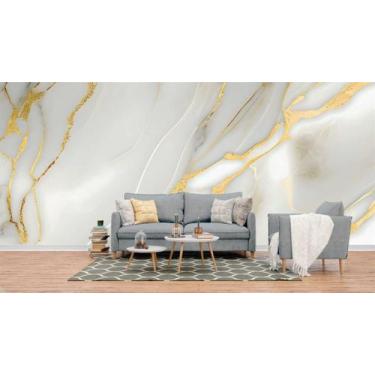 Imagem de Papel de Parede Painel 3D Mármore Branco Dourado 4M Revestimento Auto 