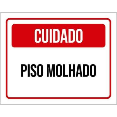 Imagem de Placa Sinalização - Cuidado Piso Molhado Vermelho 36X46 - Sinalizo