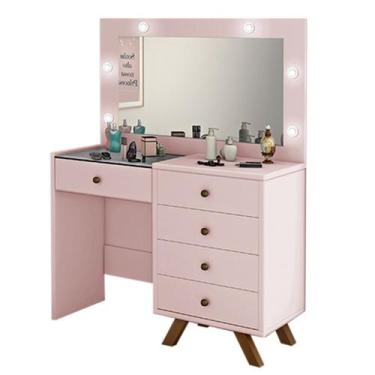 Imagem de Penteadeira Camarim Lolla com Espelho e 5 Gavetas Rosê - Luapa Móveis