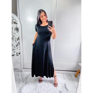 Imagem de Vestido gola canoa com bolso e fenda lateral - MOLEKA, Preto, GG