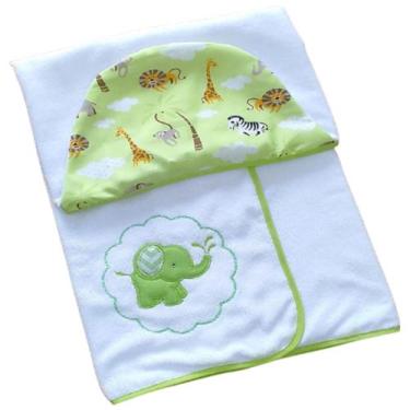Imagem de Toalha de banho bebê forrada felpuda com capuz e bordado 100% algodão 