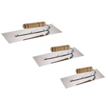 Imagem de Kit desempenadeira aco inox massa corrida 35x12 30x12 25x12 p.a.g cabo