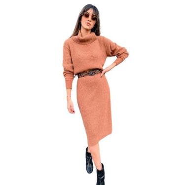 Imagem de Vestido gola boba mid tricot feminino outono/inverno SKU 270 - Trêston