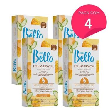 Imagem de Kit 64 Folhas Prontas Para Depilação Facial Mel e Aloe Vera Depil Bell