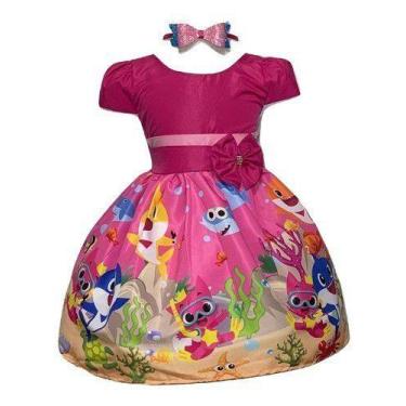 Imagem de Vestido Temático Tubarão Rosa - Pequenos Encantos Baby, Rosa, P 2/3 AN