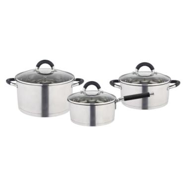 Imagem de HUDSON Conjunto de panelas de aço inoxidável 6 peças. Conjunto de frigideiras cinza granito. Cinza granito