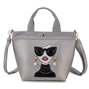 Imagem de ENJOININ Bolsa feminina Funky feminina casual para compras com alça superior, bolsa de ombro de couro sintético, Prata, A