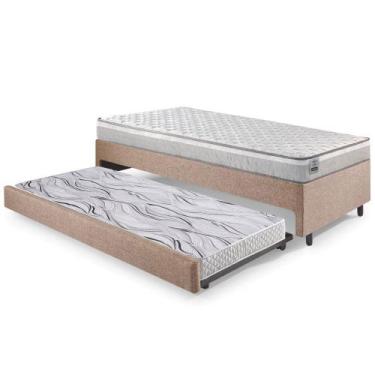 Imagem de Bicama Box Solteiro Linho Marrom 96x203x28 cm com Colchão Hanover Indu