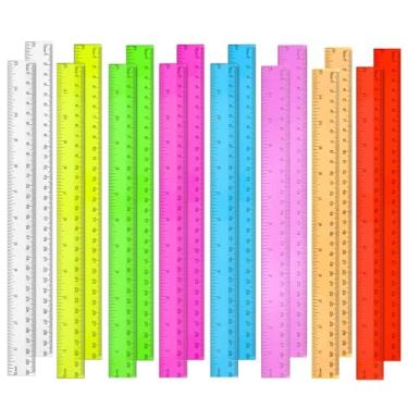 Imagem de Yzzyemn Pacote com 16 réguas de plástico transparente de 30 cm a granel, régua de cores sortidas com centímetros e centímetros, ideal para crianças de volta às aulas, sala de aula, escritório,