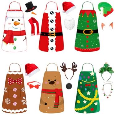 Imagem de Tkifoda Acessórios de fantasia de Natal, aventais de Natal com bolso, avental de boneco de neve de Papai Noel, chapéus de elfo, tiaras de cabeça, cachecol, barba, Multicor, Tamanho Único