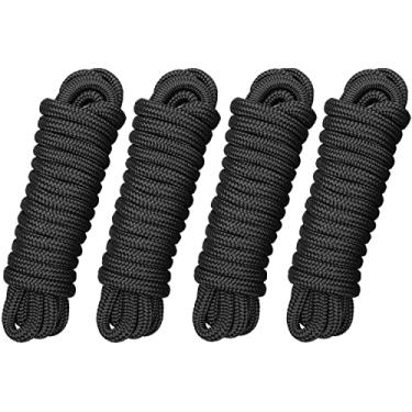 Imagem de FRM BOARDS Linhas de ancoragem: 1,27 cm x 6 m, linhas de doca de barco trançadas duplas, cordas de barco premium para ancoragem com alça de 30,48 cm, cordas de barco de grau marinho, linhas de barco de corda marítima preta, 4 pacotes de linhas de doca para barcos