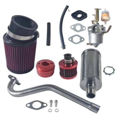 Imagem de VCUJSUC Carburador atualizado carburador adaptador de filtro de ar 58 mm tubo de escape silenciador estágio 2 kit para Coleman CT100U CC100X para Predator 79cc 98cc 3.0hp Mini Bike Go Kart Motor peças
