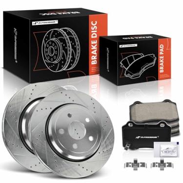 Imagem de A-Premium 13,78 pol. (350 mm) Rotores de freio a disco perfurados e ranhurados + kit de pastilhas de cerâmica compatível com modelos selecionados de Jeep e Dodge - WK2 Series Grand Cherokee 2012-2020,