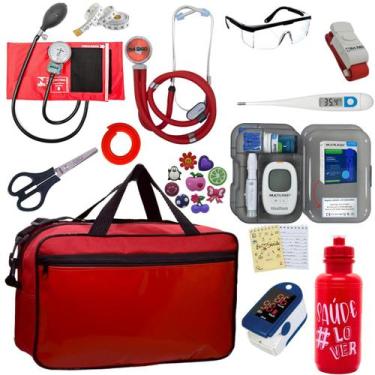 Imagem de Kit Bolsa Cores Aparelho de Pressao Esfigmomanometro Estetoscópio Medi