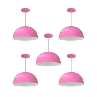 Imagem de Kit 5 Luminária Pendente Meia Lua 24cm Com Interior Branco Brilho Fiaç