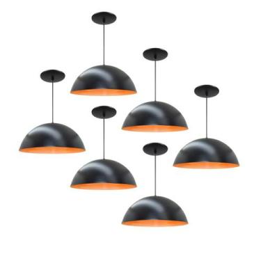 Imagem de Kit 6 Luminária Pendente Meia Lua 50cm Interior Laranja Com Fiação 110