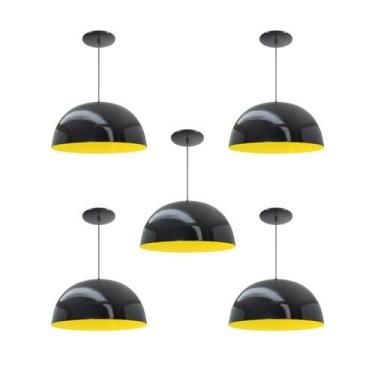 Imagem de Kit 5 Luminária Pendente Meia Lua 24cm Interior Amarelo Com Fiação 110