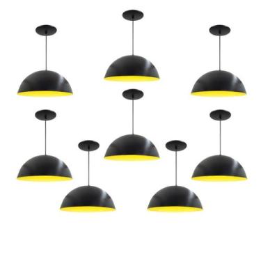 Imagem de Kit 8 Luminária Pendente Meia Lua 34cm Com Interior Amarelo Com Fiação