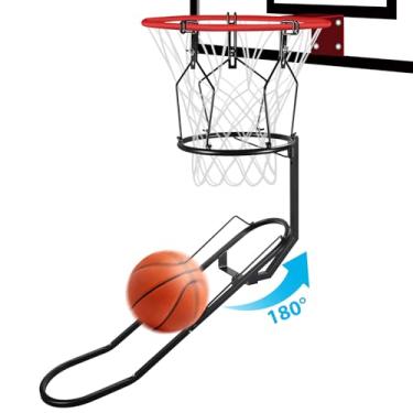 Imagem de GADFISH Rebote de basquete, acessório de retorno de basquete rotativo de 180° com 3 ganchos grandes estáveis, acessórios de bola de cesta resistente, auxílio de treinamento de retorno de bola para aro