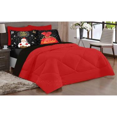 Imagem de Kit Edredom Casal king Dupla Face VERMELHO PRETO - NATAL - DUCASA ENXO