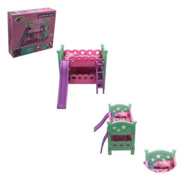 Imagem de Berço de Boneca Beliche com Escorregador Brinquedo Rosa - Wellmix