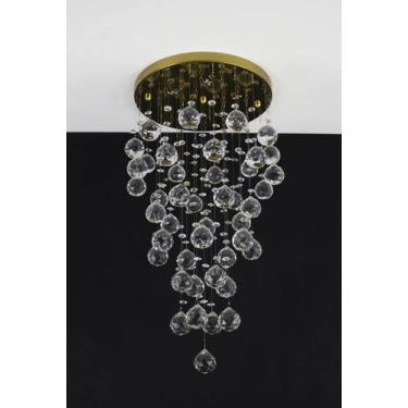 Imagem de Lustre Plafon Pirâmide Cristal Redondo Dourado 30cm 520 - ILUMINAMUNDO