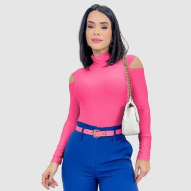 Imagem de Body feminino manga longa gola alta ombro vazado inverno - Swiss Bouti