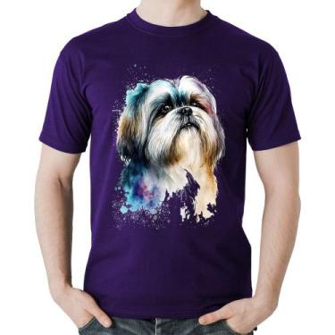 Imagem de Camiseta Algodão Cachorro Shih Tzu Watercolor - Foca na Moda, Roxo, GG